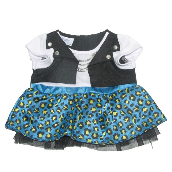 Build a Bear Blue Black & White Leopard Print Dress - Picture 1 of 2